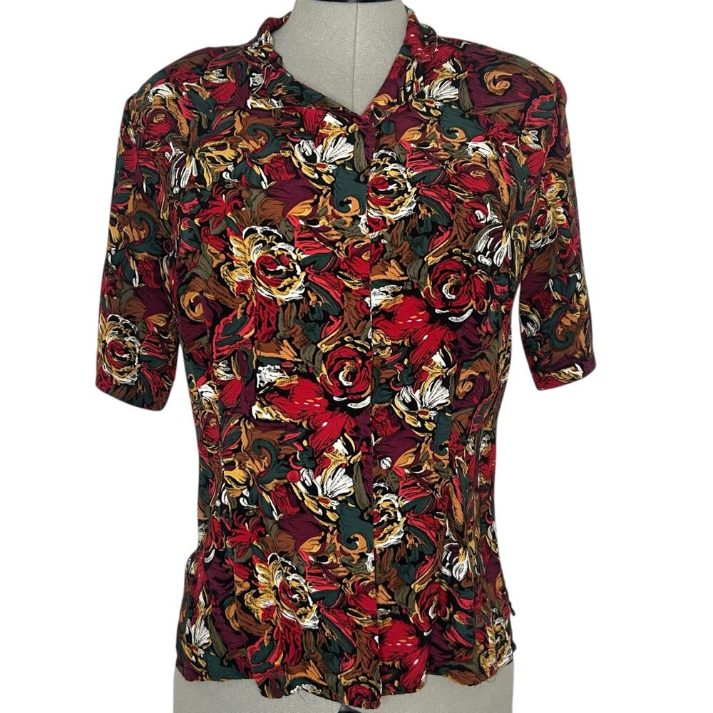 Vintage Maximalist Button Up Short Sleeve Blouse Size 8